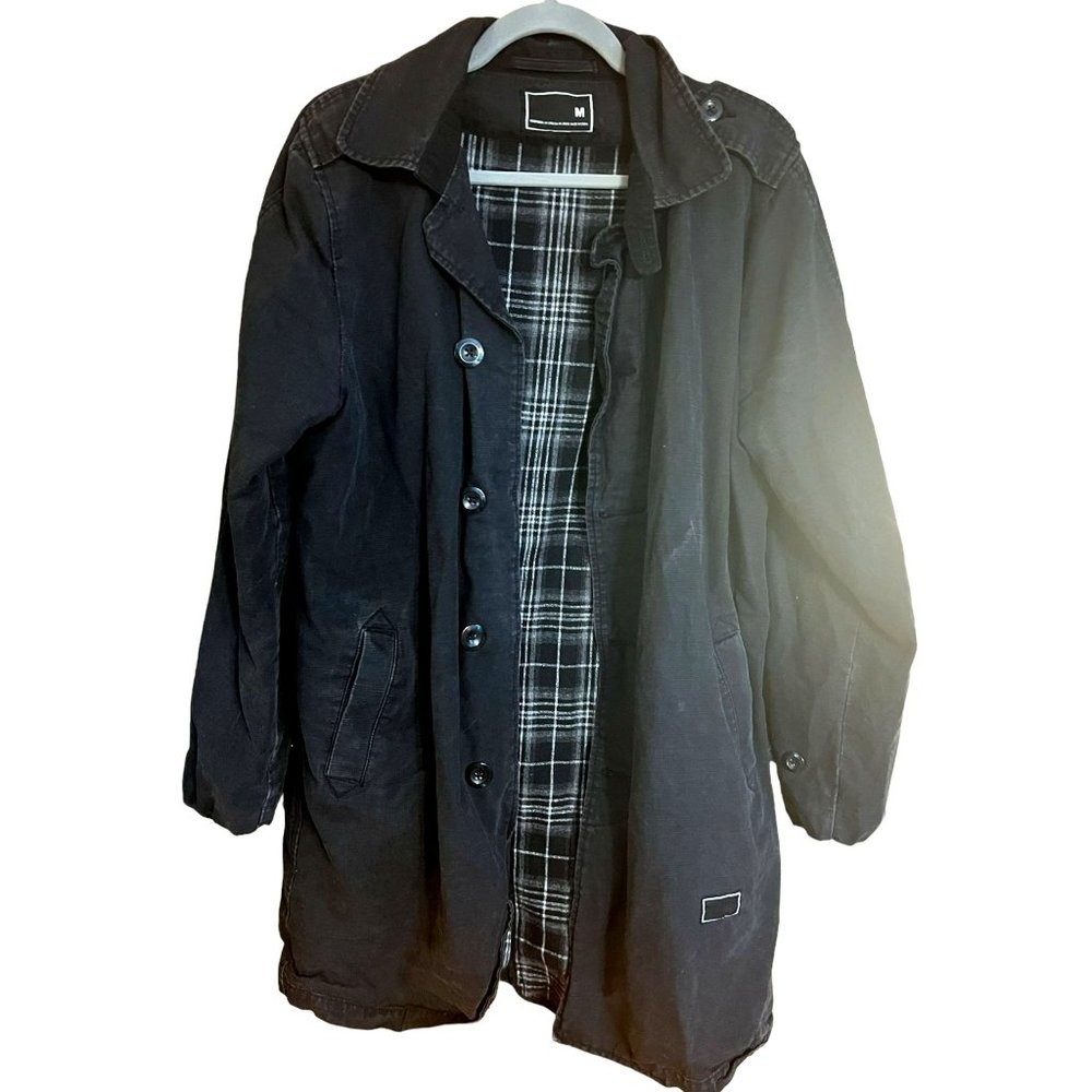 Vintage Style Black Denim Flannel Lined Long Jacket